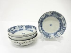 古伊万里　染付　竹笹　なます皿　4客